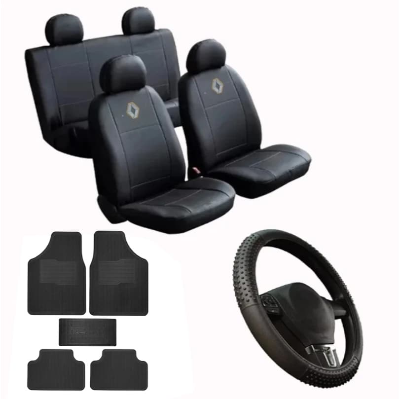 Kit Capa De Banco Couro Automotivo 5 Peças + Capa De Volante Clio