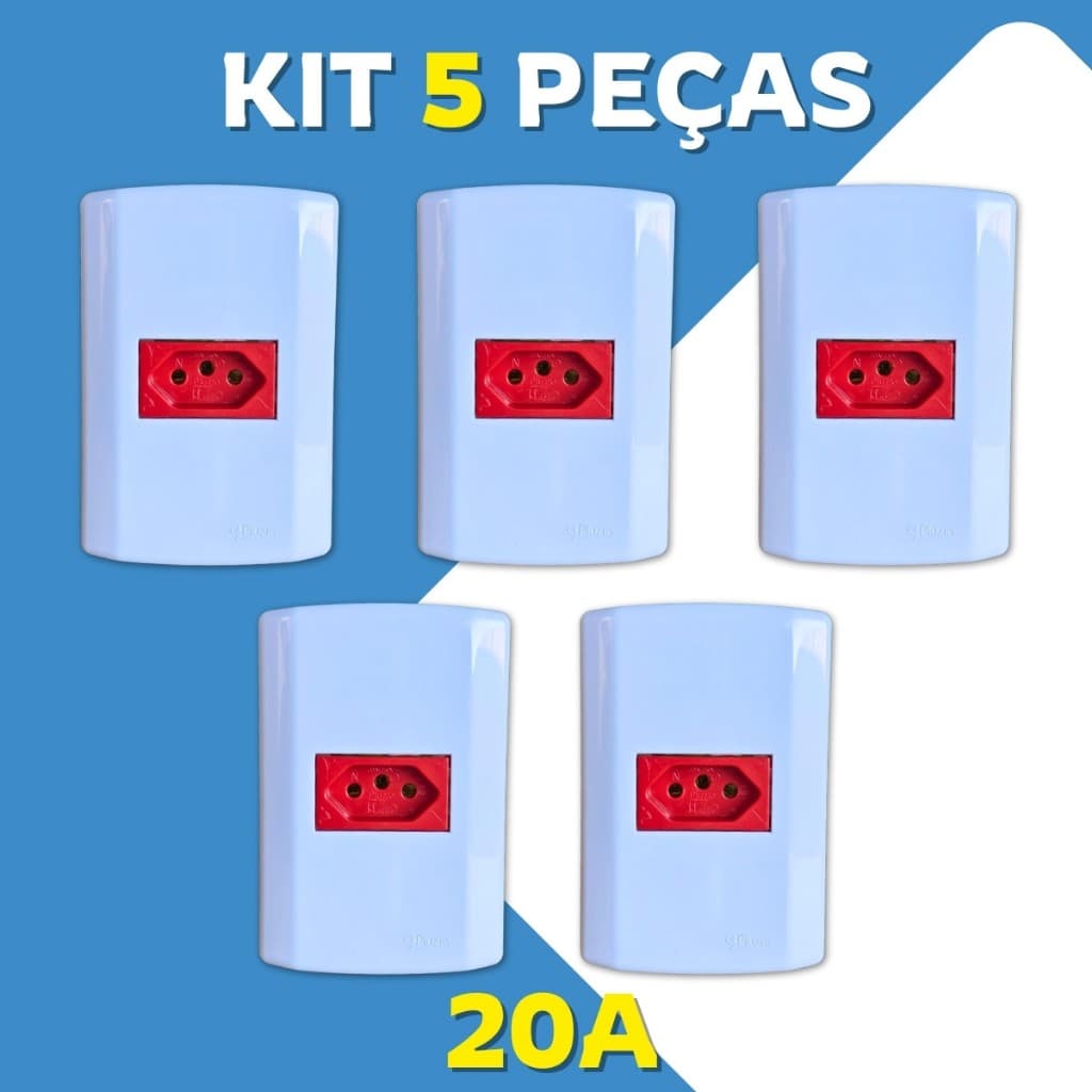 Kit 5 Tomadas 20A Amperes Modulo Vermelho 127V 220V Branca