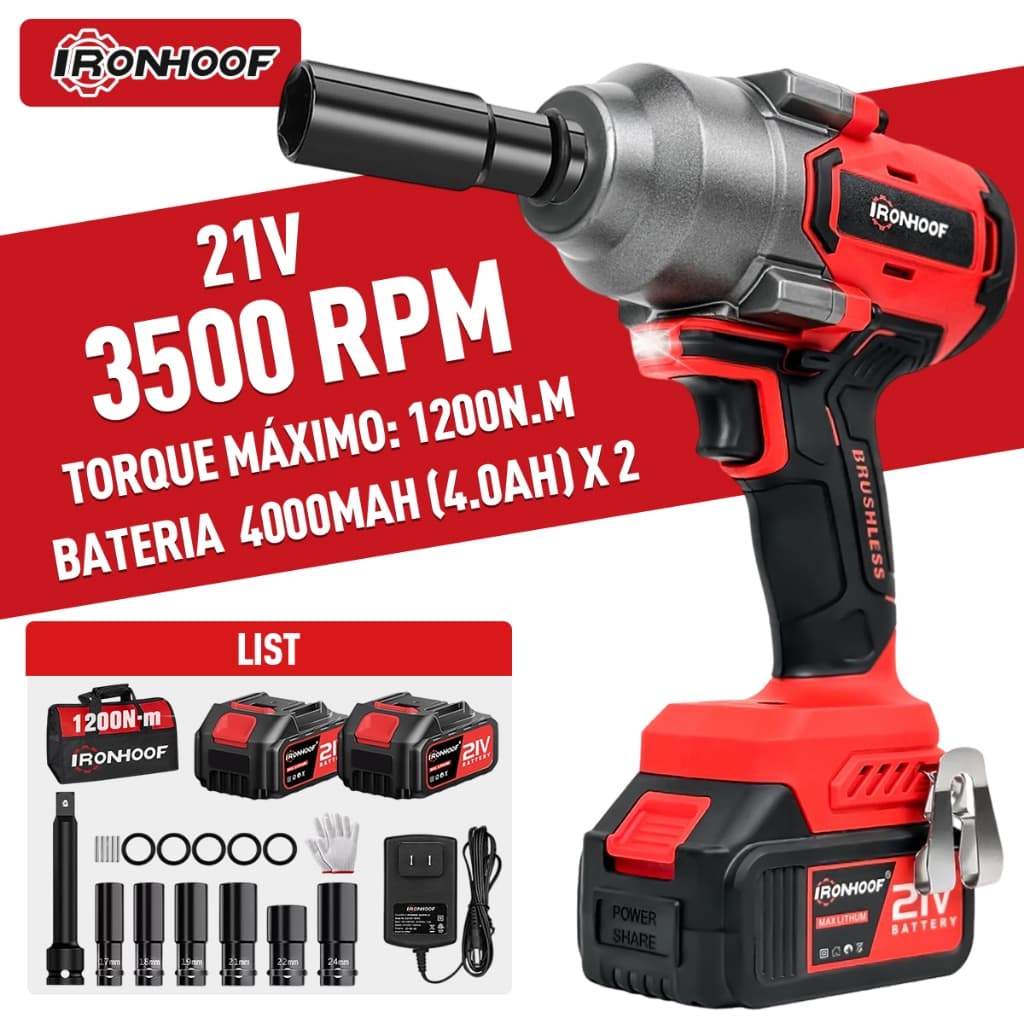 1200Nm Chave de Impacto A bateria Potente Elétrica Brushless