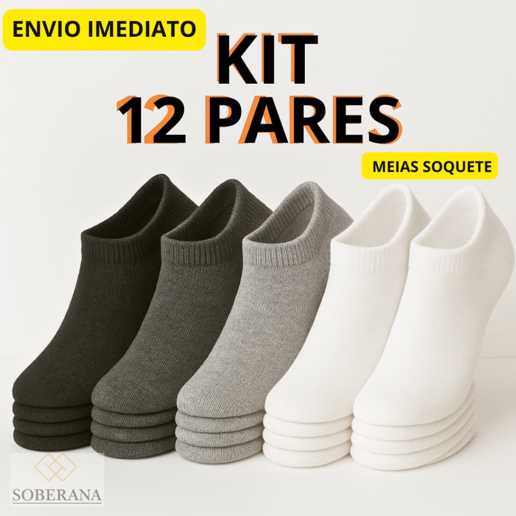 Kit 12 Pares Meias Soquete Unissex Feminina Masculina Cano Curto