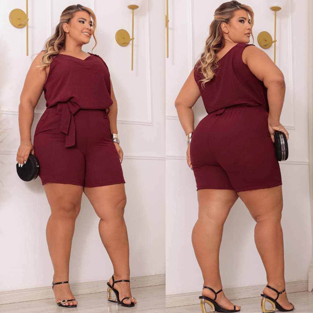 Conjunto Plus Size Feminino Short + Blusa Em V Casual Com Bolso Soltinho do G AO XG Elegante