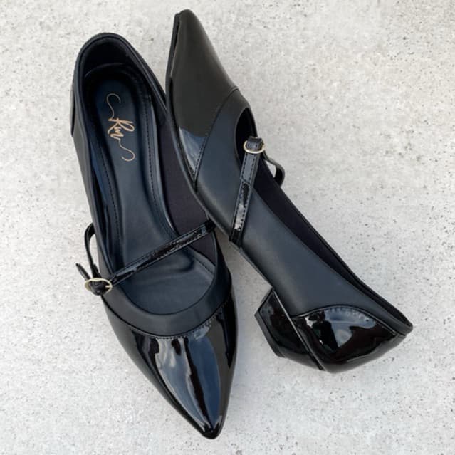 Scarpin Preto Fosco c/Verniz - Salto Bloquinho 2cm /Salto baixo/Linha luxo /Salto bb confortável/Social