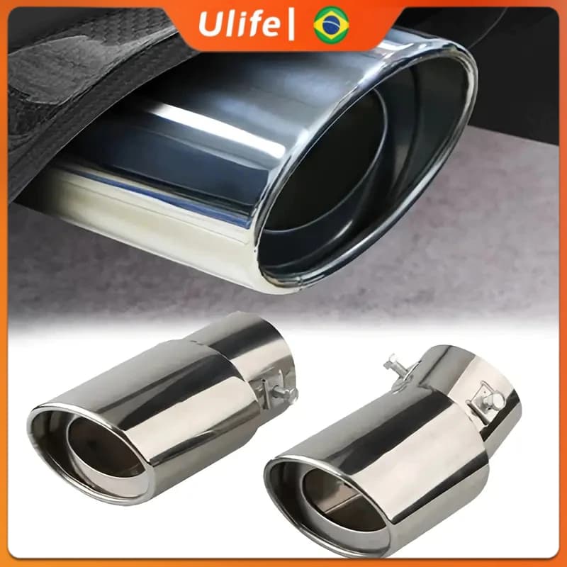 Ponteira Escapamento Aço Inox Saída Universal Prata Tuning Esportivo Carro Universal Parafuso Alumínio