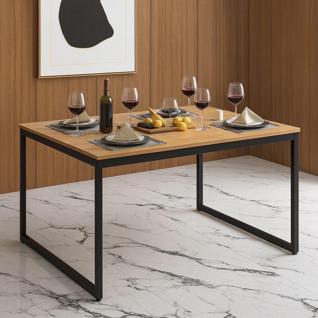 Mesa de Jantar 120x80 cm com Estrutura de Metal e Tampo de Madeira