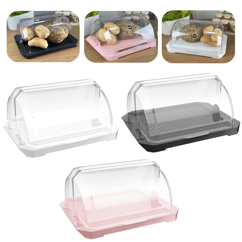 Porta Pão Bolo De Plastico Com Tampa Retrátil Transparente Retangular e Porta Faca 38x18cm - Uz