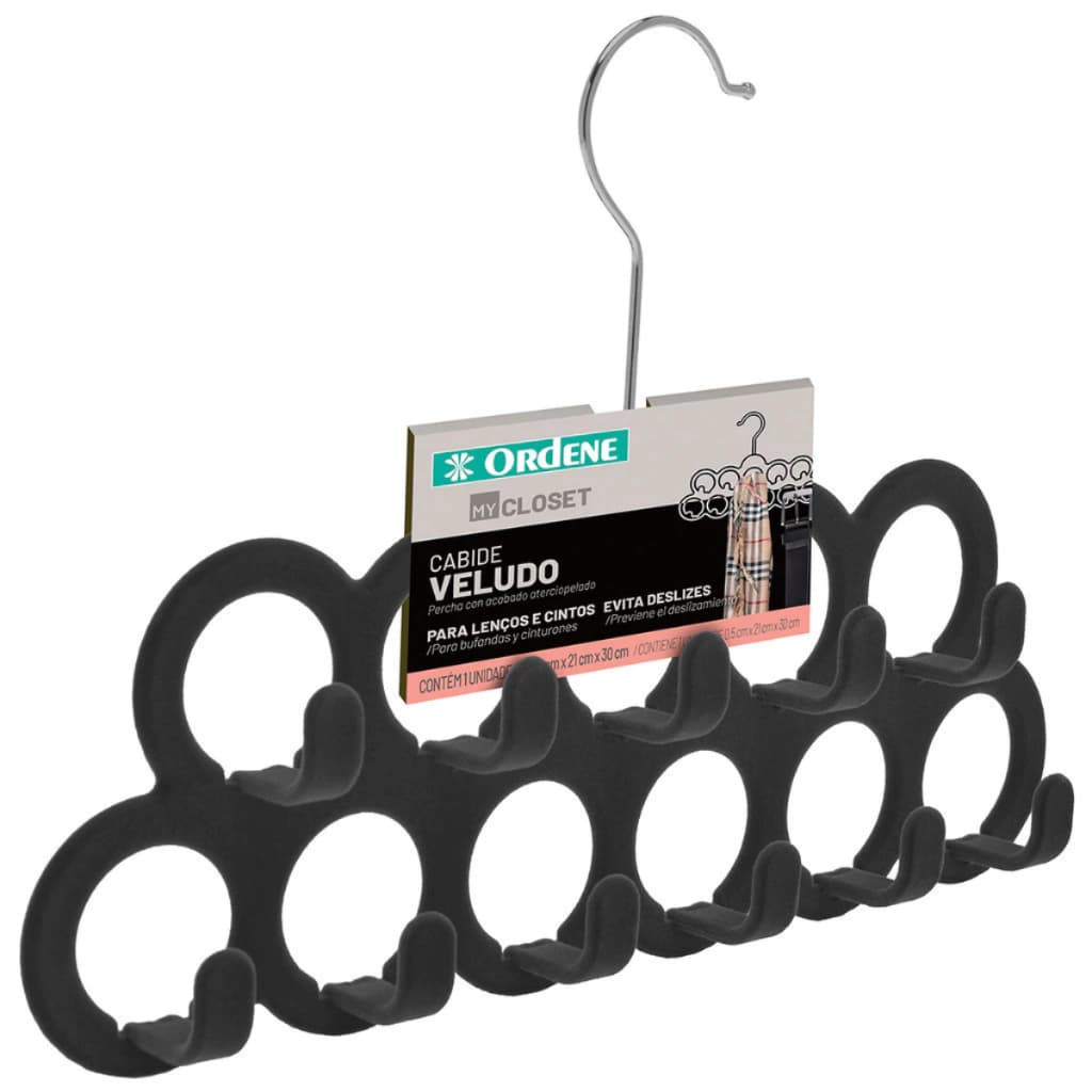 Cabide de Veludo Para Lenços e Cintos Preto 0,5CMX21CMX30CM - Ordene