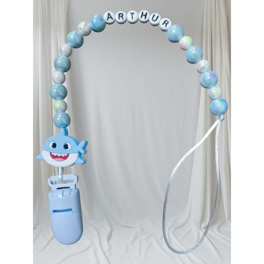 Prendedor de chupeta personalizado com nome Baby Shark menina menino