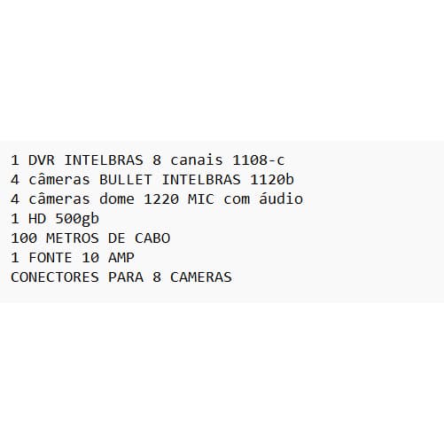 KIT 8 CAMERAS SENDO 4 CAMERAS COM AUDIO DOME E 4 CAMERAS EXTERNAS BULLET COMPLETO