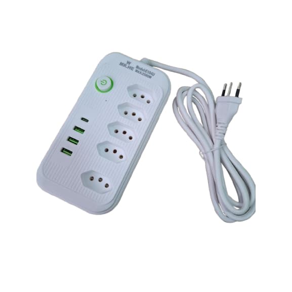 Extensão 5 Tomadas Cabo 2 Metros 3 USB E 1 Tipo C Bivolt