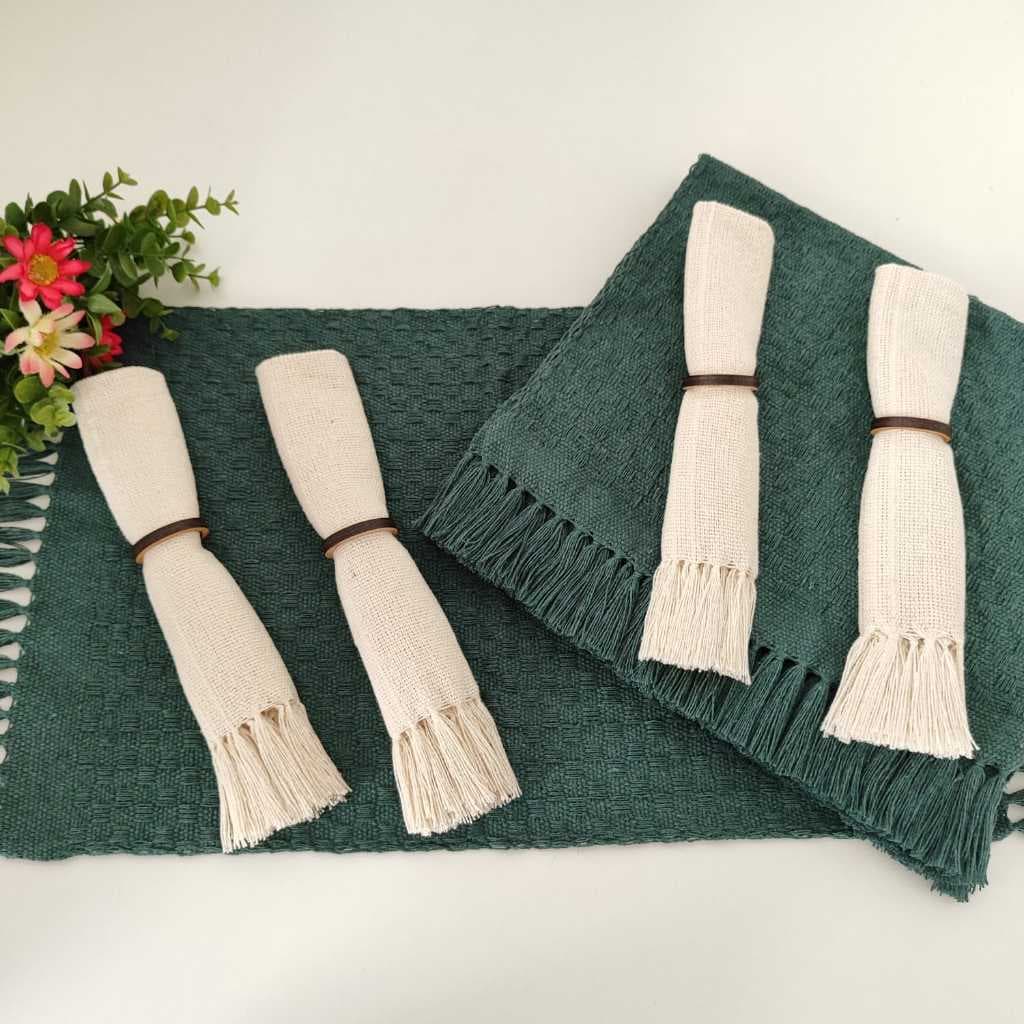 Kit Jogo americano 4 lugares com franja. Decoração de mesa/tear mineiro. Boho Chic, mesa posta