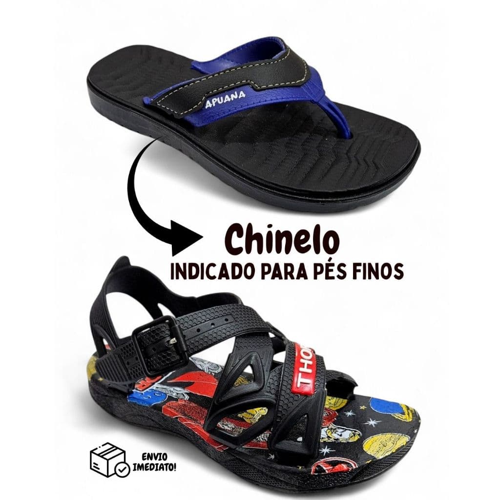 Kit 2 Pares Chinelo Infantil Masculino Apuana DETALHE + Sandália Infantil Menino Personagem