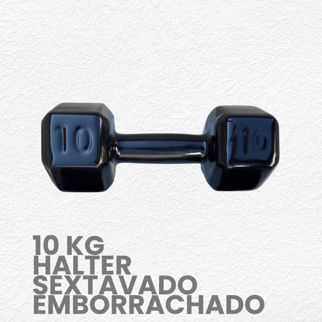 Halter sextavado Emborrachado 10kg - peso de academia 10kg - 1 unid