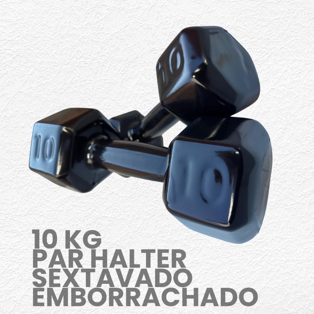 Par Halter sextavado 10Kg Emborrachado - (2 unidades) Peso de academia
