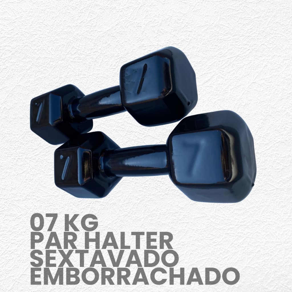 Par Halter Sextavado Emborrachado 7kg - (2 unidades) Peso de academia