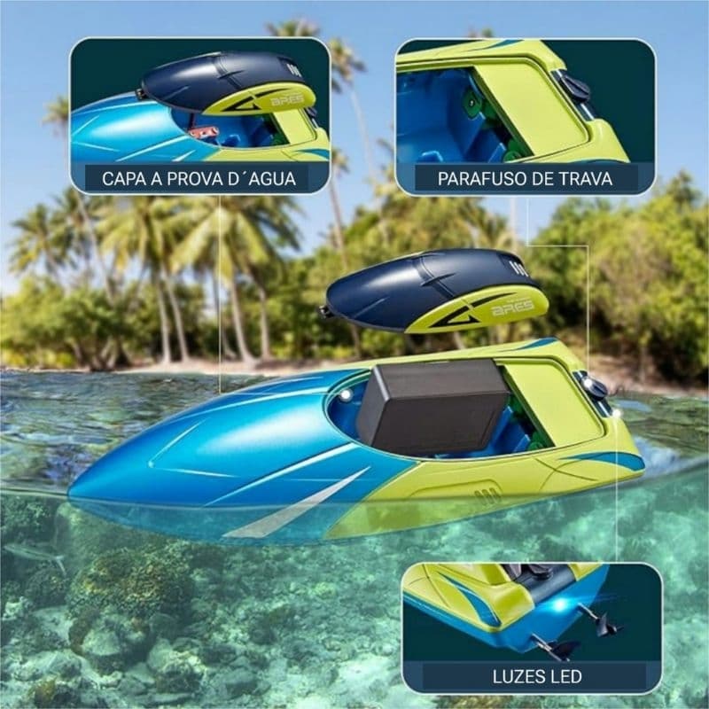 Lancha Barco de Controle Remoto - RACING ARES 4D-S4 30km / h24 GHz. / 7.4v - Led Modelismo