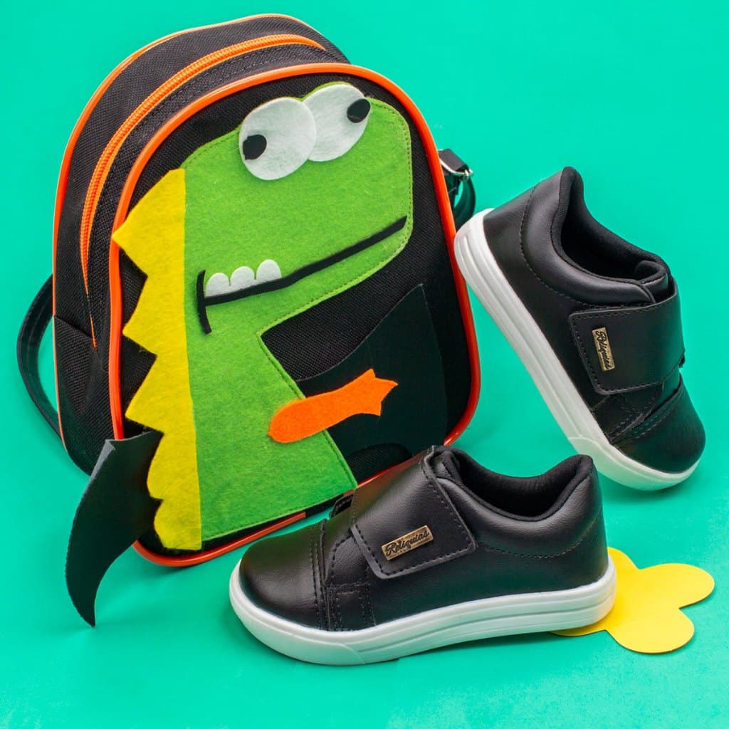 Kit Tênis Mochila Infantil Menino Dino Casual Escolar Confortável Moda Lançamento Promoção