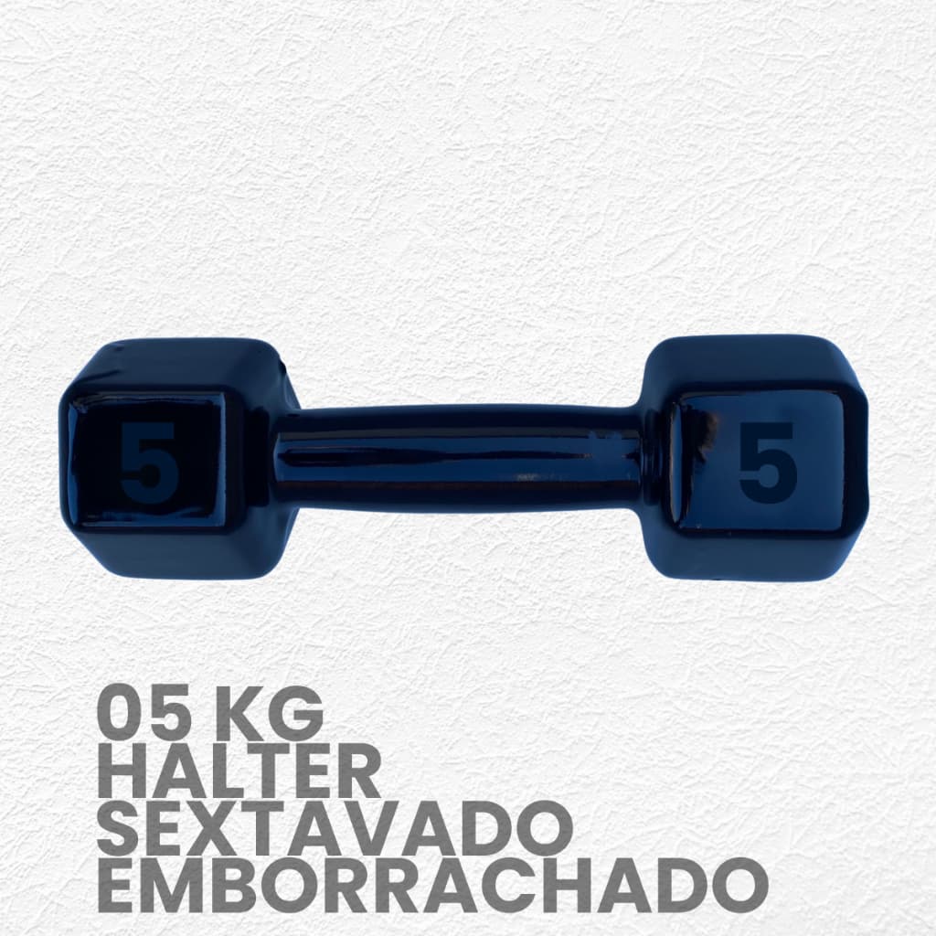 Halter sextavado 5Kg Emborrachado / peso de academia- 1 unid 5Kg