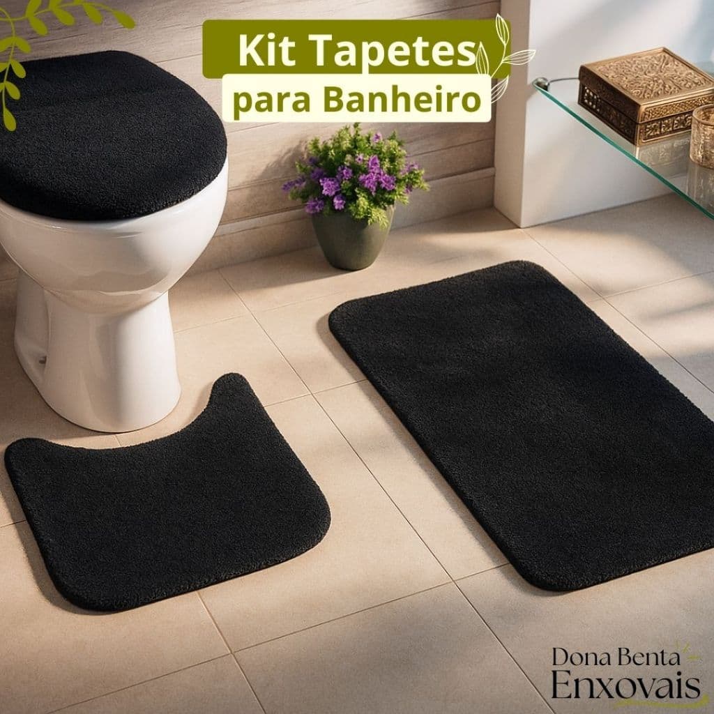 kit 3 peças Tapete Banheiro Antiderrapante Pelo Baixo Algodão Macio Várias Cores