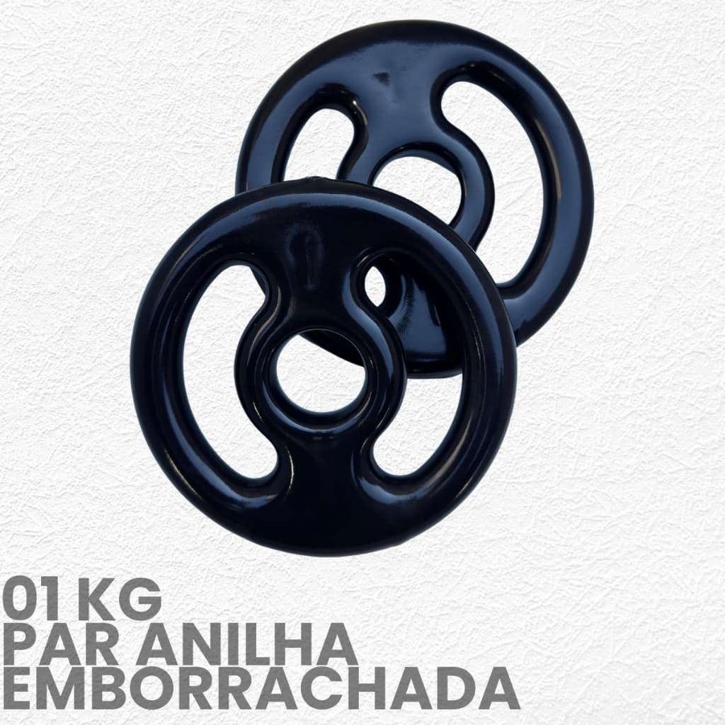 Par de anilha 1kg Emborrachada- peso de academia 1kg- 2 unid