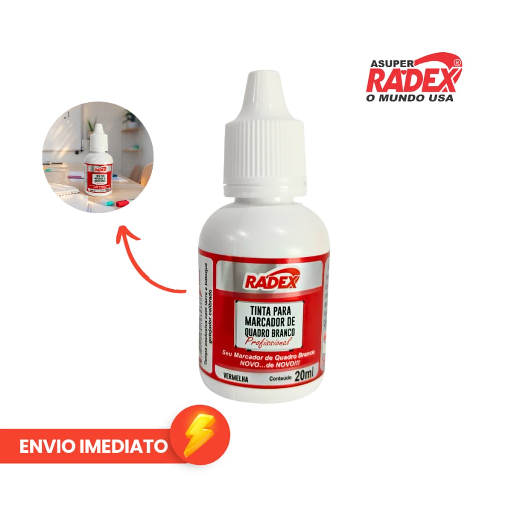 Tinta Reabastecedor Marcador Quadro Branco 20 ml Vermelho Radex