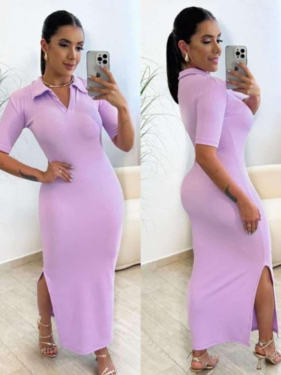 Vestidos Feminino Midi Justo com Gola Polo Anarruga – Tendência  Moda Feminina Estilo Chic