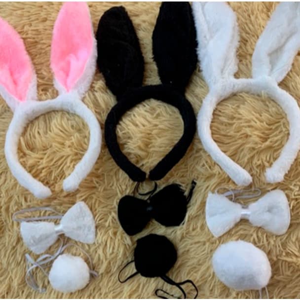 Kit Tiara Coelho Pelúcia Fantasia Cosplay Orelha Rabinho Gravata
