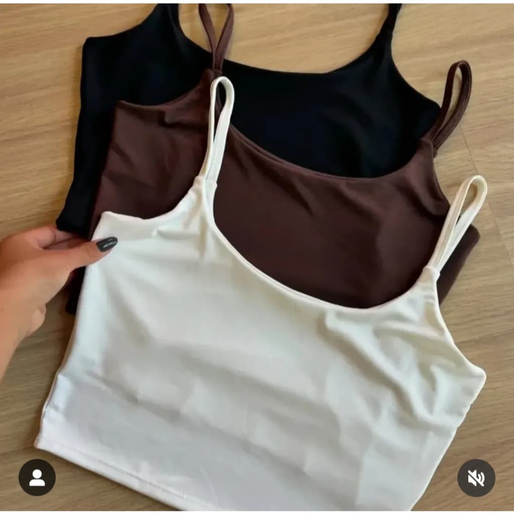 Cropped Feminino Top Faixa Alças Finas Forro Duplo Suplex TENDÊNCIA 2025
