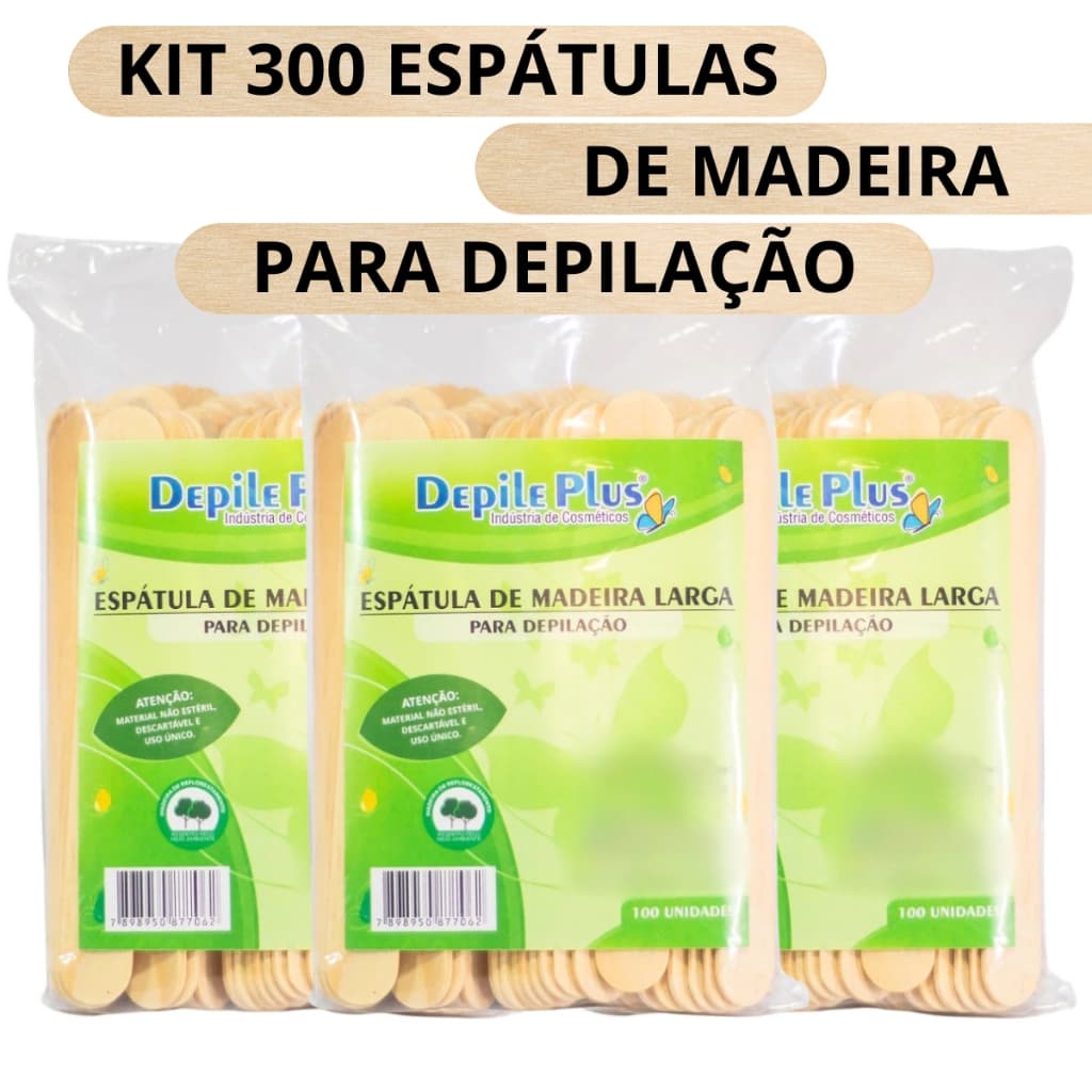 Espátula Para Depilação Larga Descartável 300 Unidades Depile Plus 14cm x 1,5cm