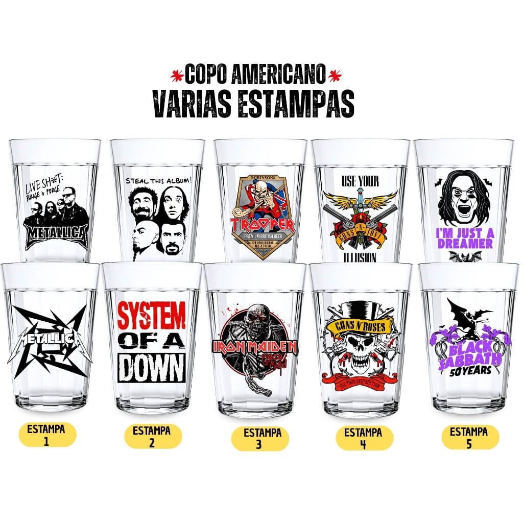 Kit 2 Copos Americanos Personalizado Bandas De Rock Chopp Cerveja Presente Lembrancinha Não Desbota