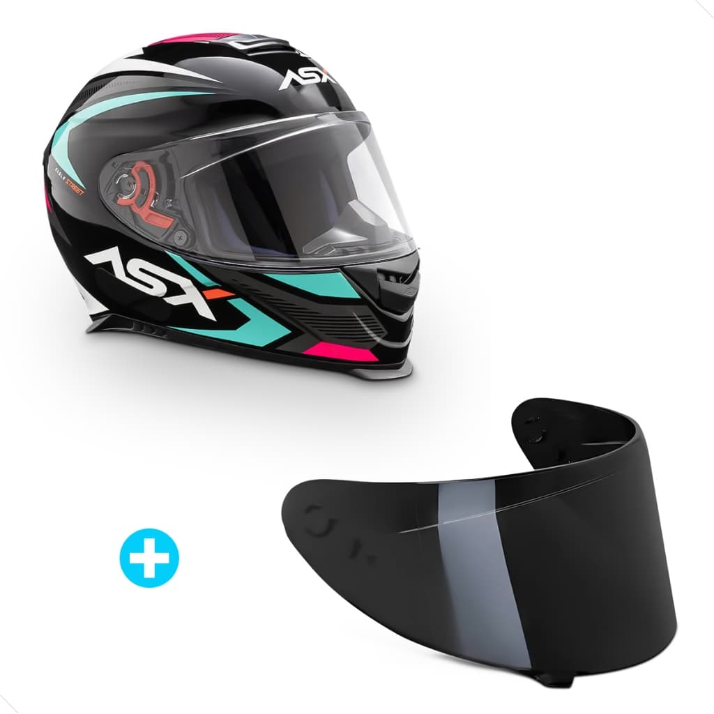 Capacete Fechado ASX Eagle Street Tiffany Rosa Brilhante + Viseira Fumê Masculino e Feminino