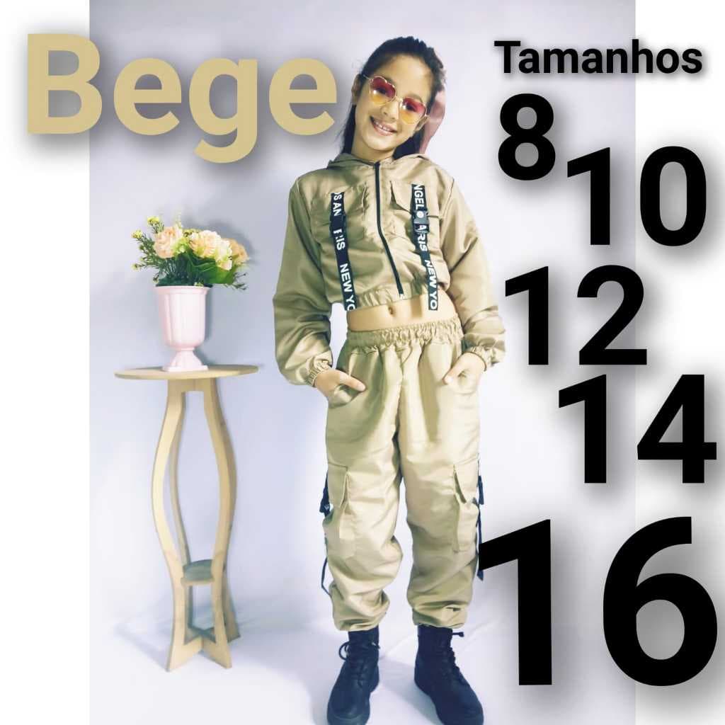 Conjunto Infantil Juvenil Menina Tactel Blusinha Bomber Calça Jogger Cargo  8 ao 16 Cores Variadas