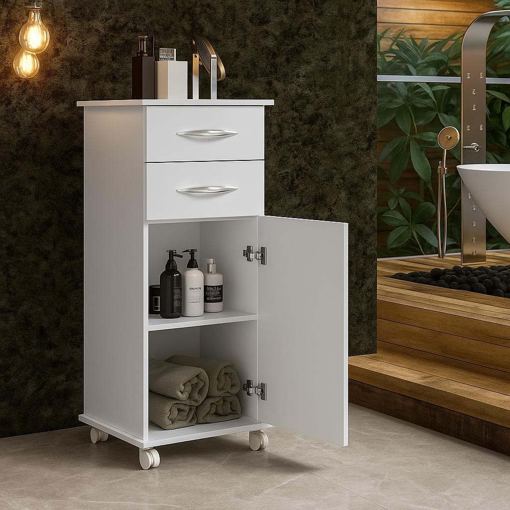 Balcão Multiuso com Gavetas e Prateleiras – Móvel para Pequenos Espaços – Branco
