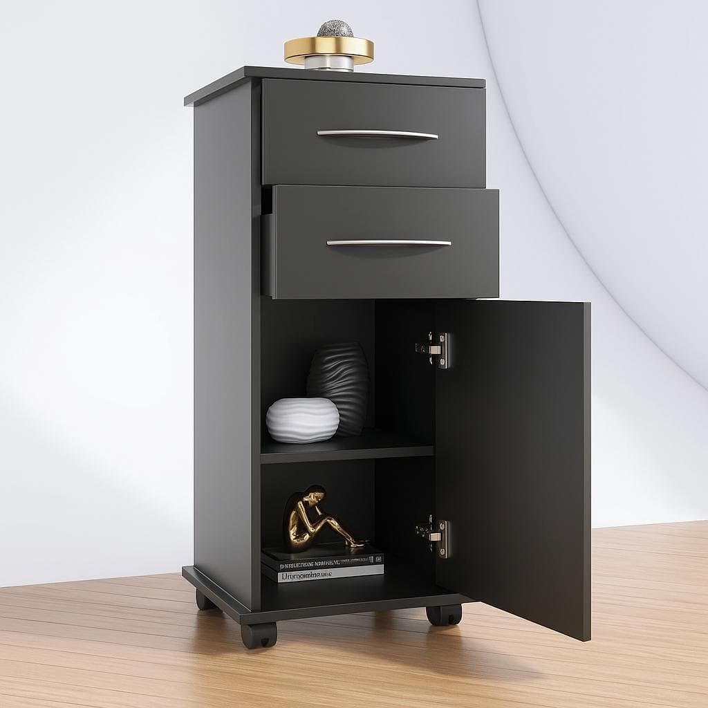 Balcão Multiuso Preto com Gavetas – Móvel Compacto para Cozinha, Banheiro e Escritório