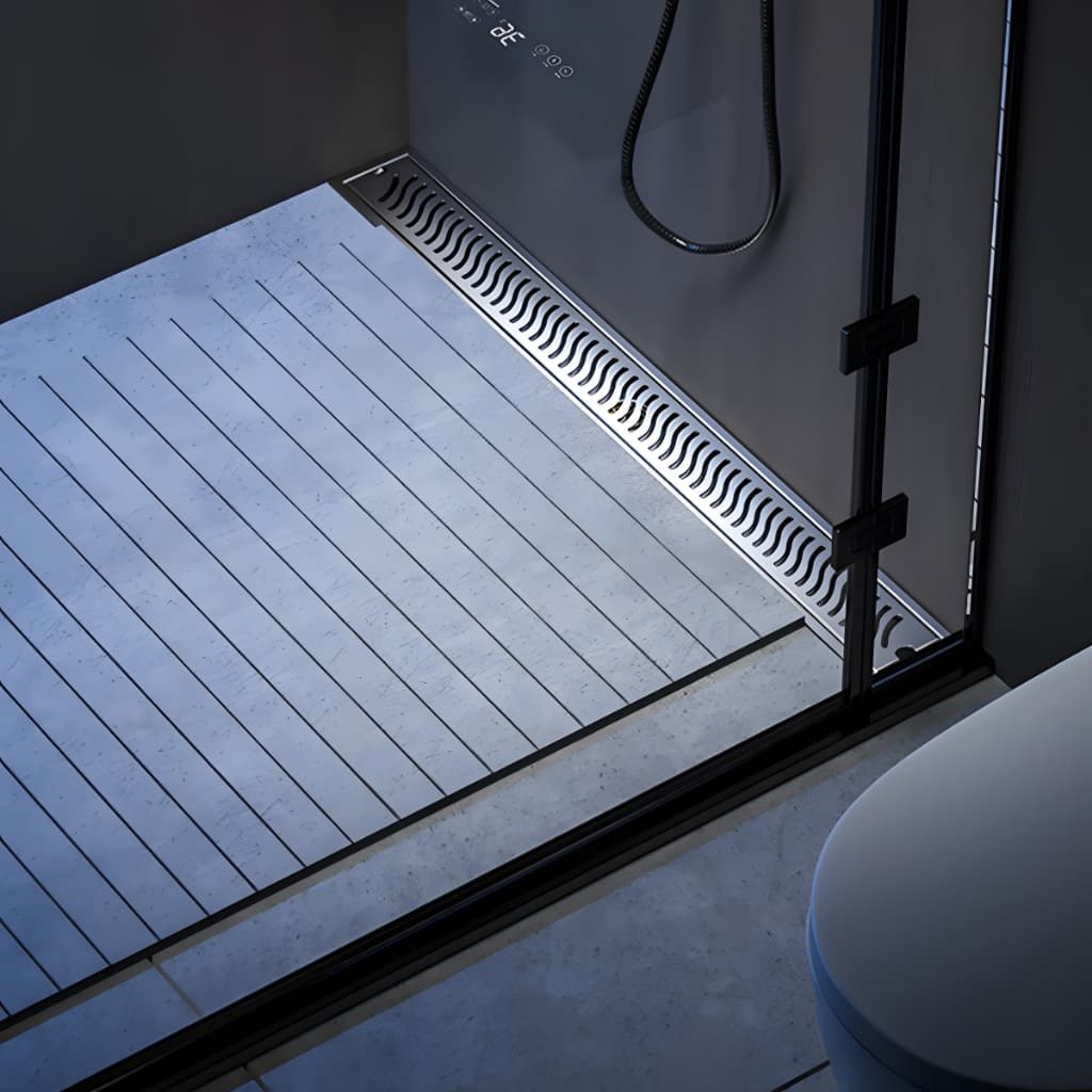 Ralo Linear Oculto Invisível 5x70cm com Grelha Inox Caixa Coletora Sifonada Banheiro Piscina Vazado