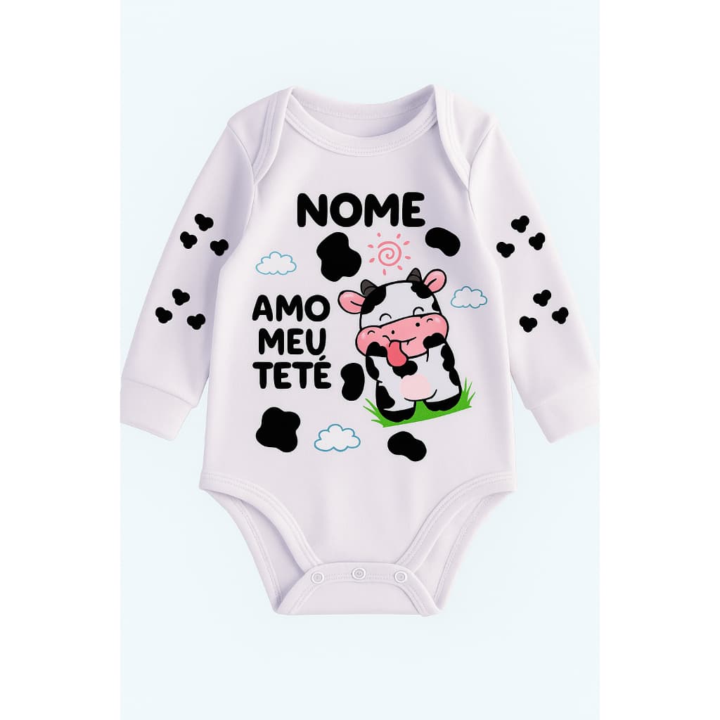 Body Bebê Personalizado Amo Meu Tetê Com Nome Manga Longa