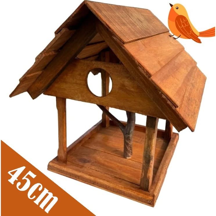 Alimentador de Pássaros Tratador Casinha De Passarinho Modelo Grande em Madeira Jardim Comedouro de Aves