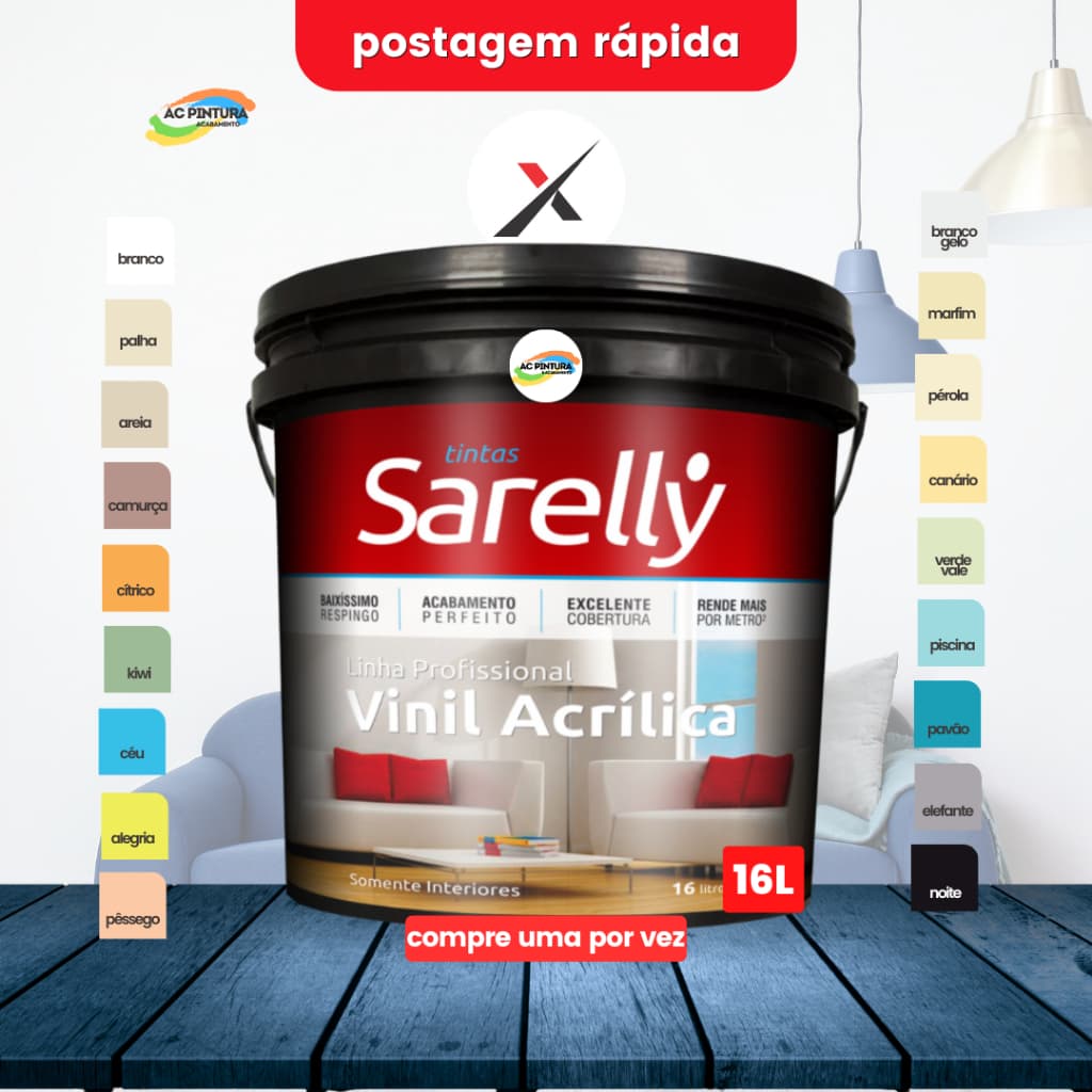 Tinta Paredes Internas Sarelly Balde 16L Escolha sua Cor