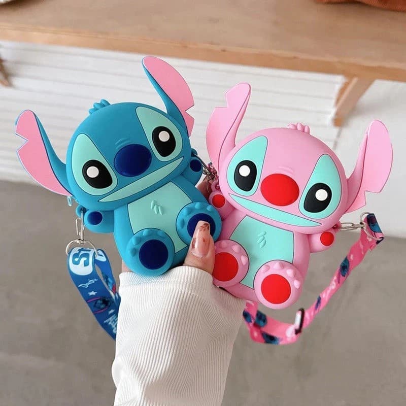 Bolsa Feminina Stitch/Labubu Bolsas De Silicone Para moedas Ombro Com Zíper Femininas