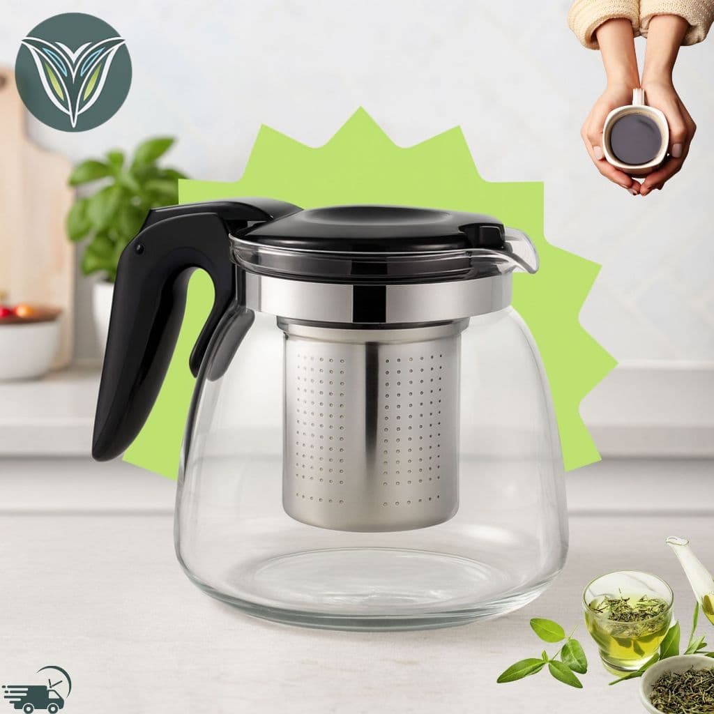 Chaleira Bule De Vidro Com Infusor Aço Inox Chá Café Preta 350ml Jarra Resistente Transparente Bebida Quente Pratica