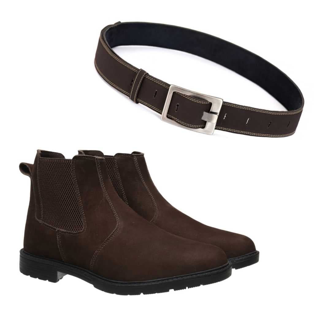 Bota Botina Masculina Chelsea Confortável E Macia Lançamento + cinto