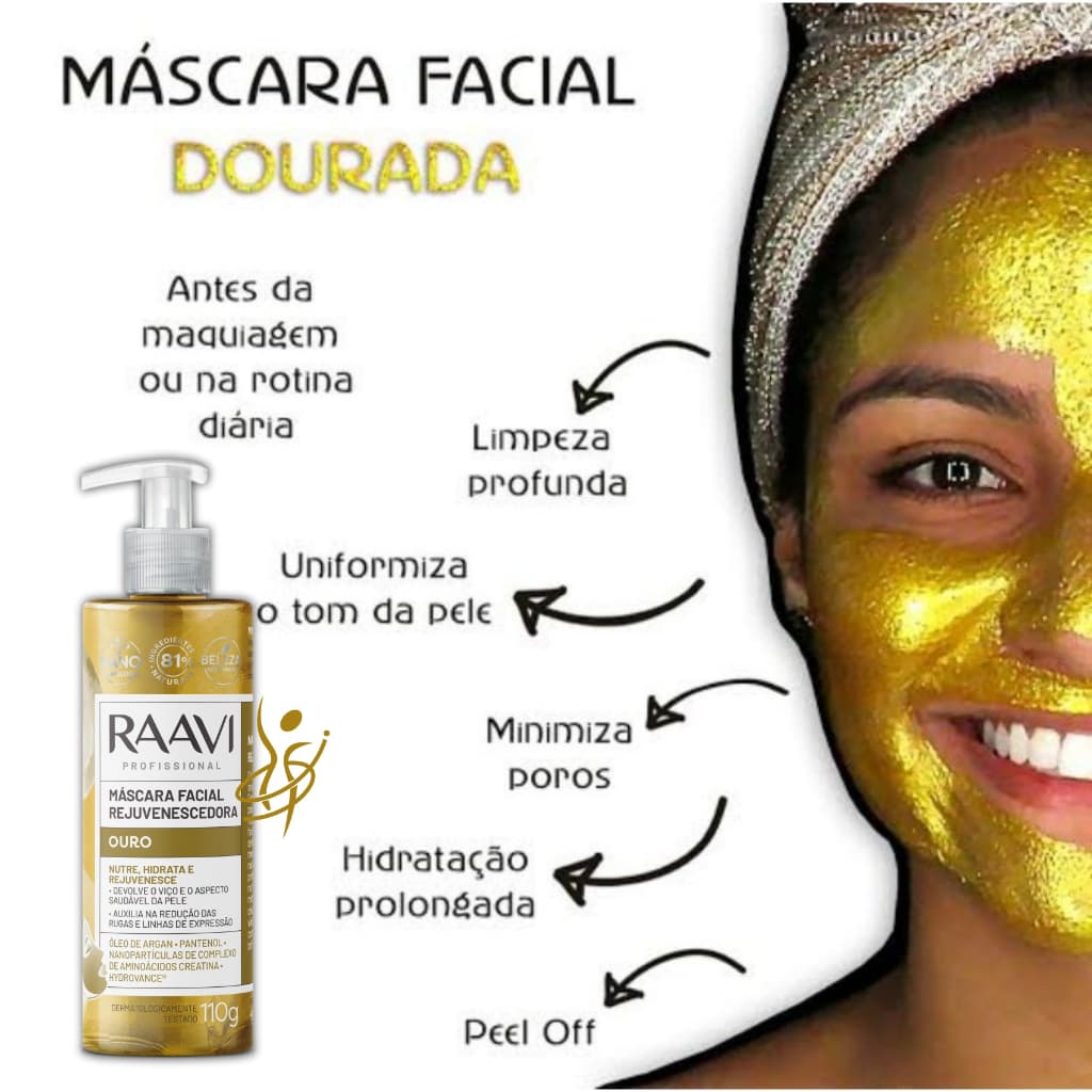 Máscara facial Ouro 110g Raavi Profissional Estética anti rugas