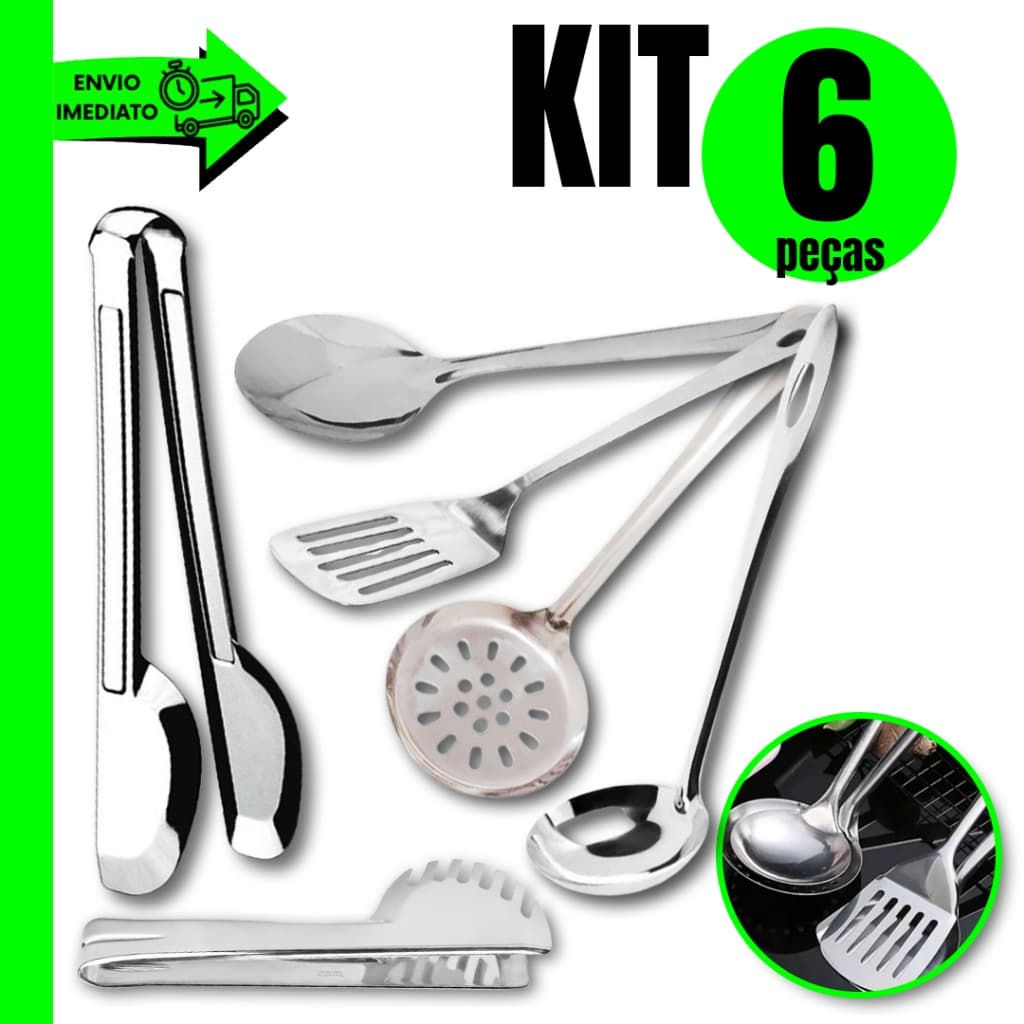Kit 6 Peças Utensílios de Cozinha Concha Espátula Vazada Escumadeira Colher de Arroz Pegador Universal Pegador de Massas