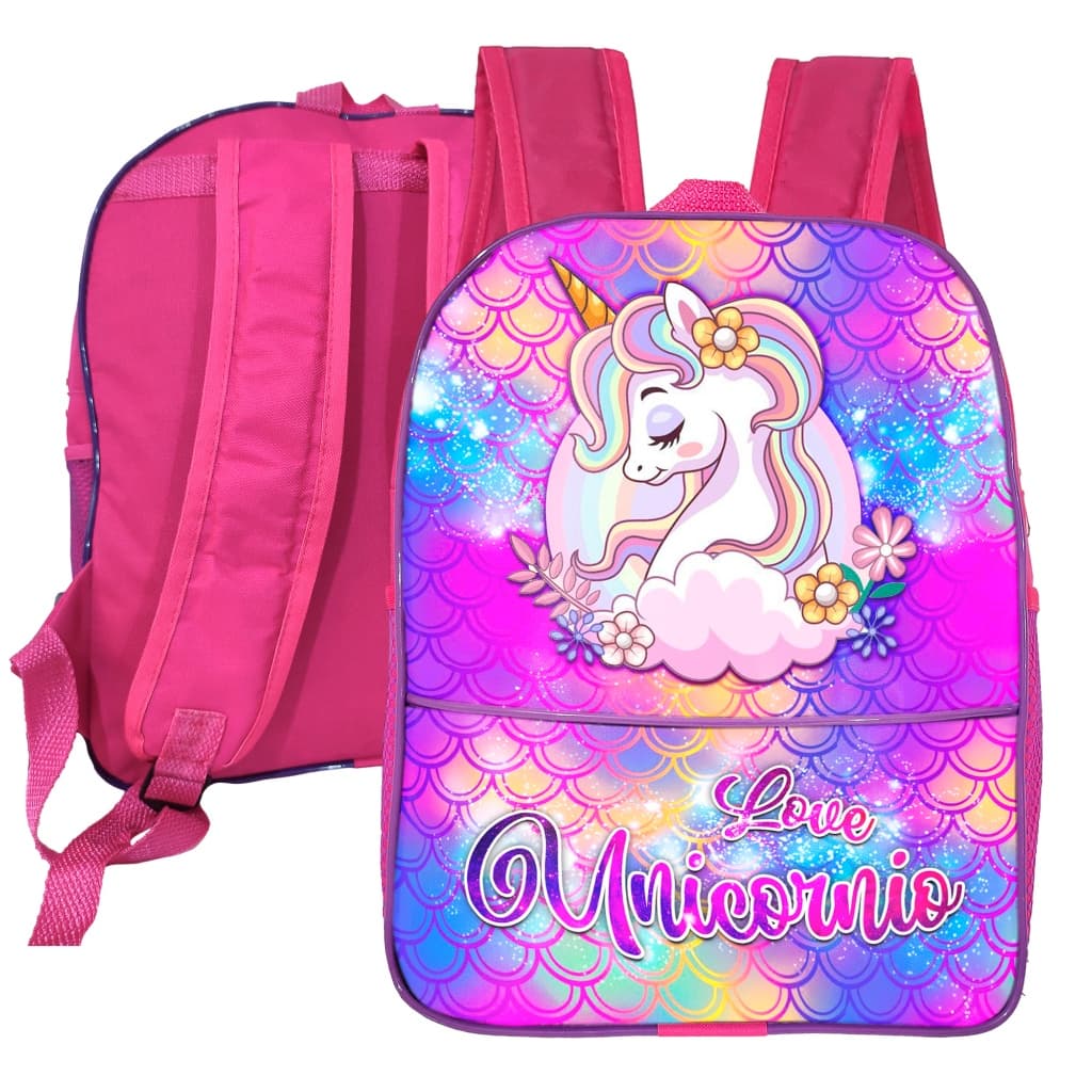 Mochila Infantil Rosa Estampa Love Unicórnio Pink – Bolsa Escolar Fofa para Meninas Pequenas de 2 a 5 Anos