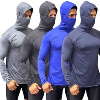 Camisa Térmica Masculina  Manga Longa Com Capuz e Balaclava Touca Ninja Proteção Solar  e Frio