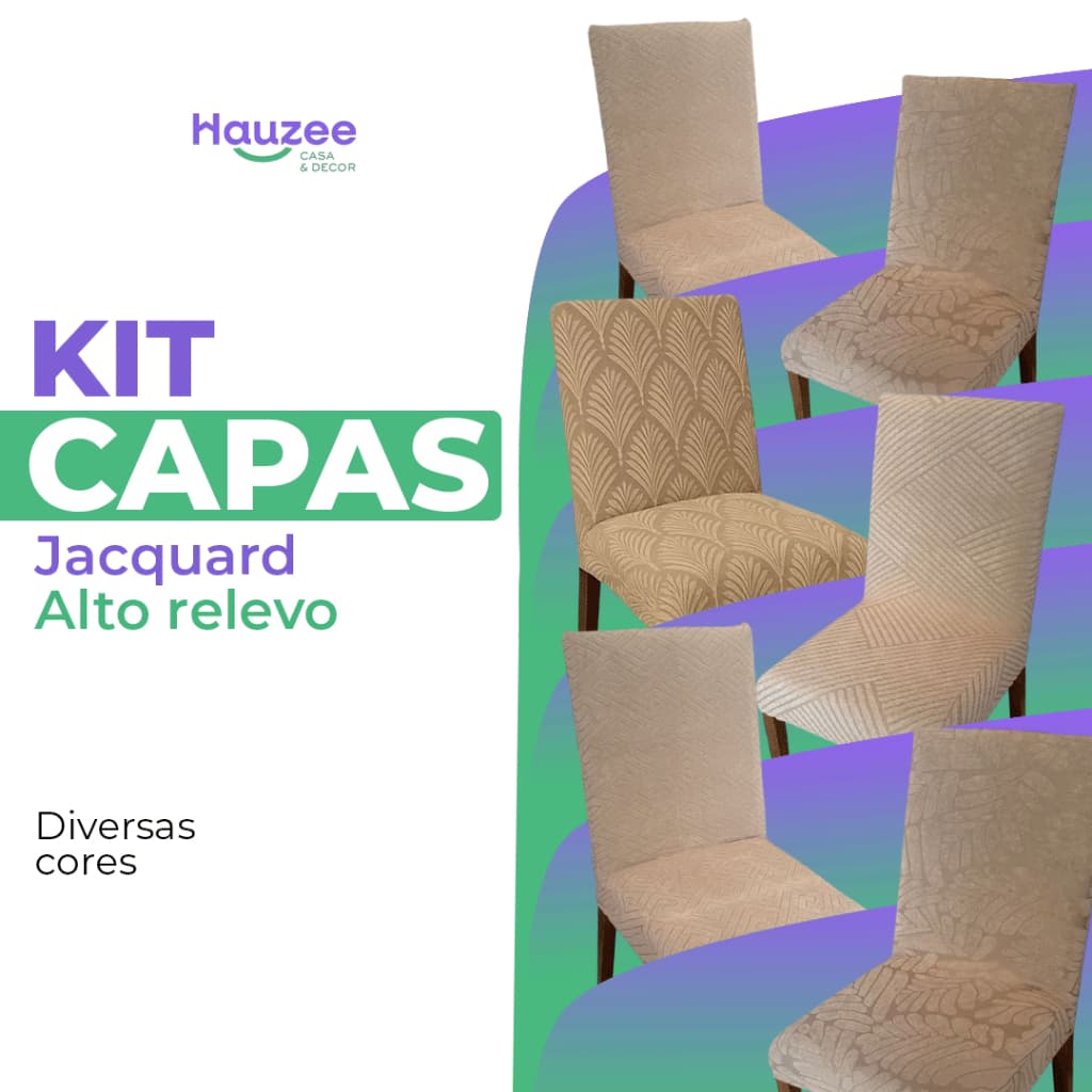 Kit 6 Capa de Cadeira em Suede Jacquard Alto Relevo Bege | Várias Cores Modelos | Cinza Marrom Branco