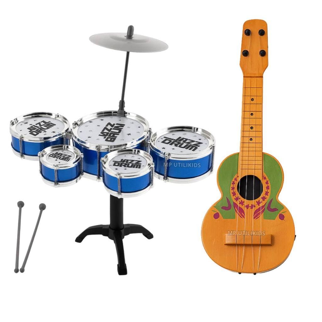 Violão e Bateria Infantil Kit Musical 2Un Brinquedo Educacional Violinha Criança NF