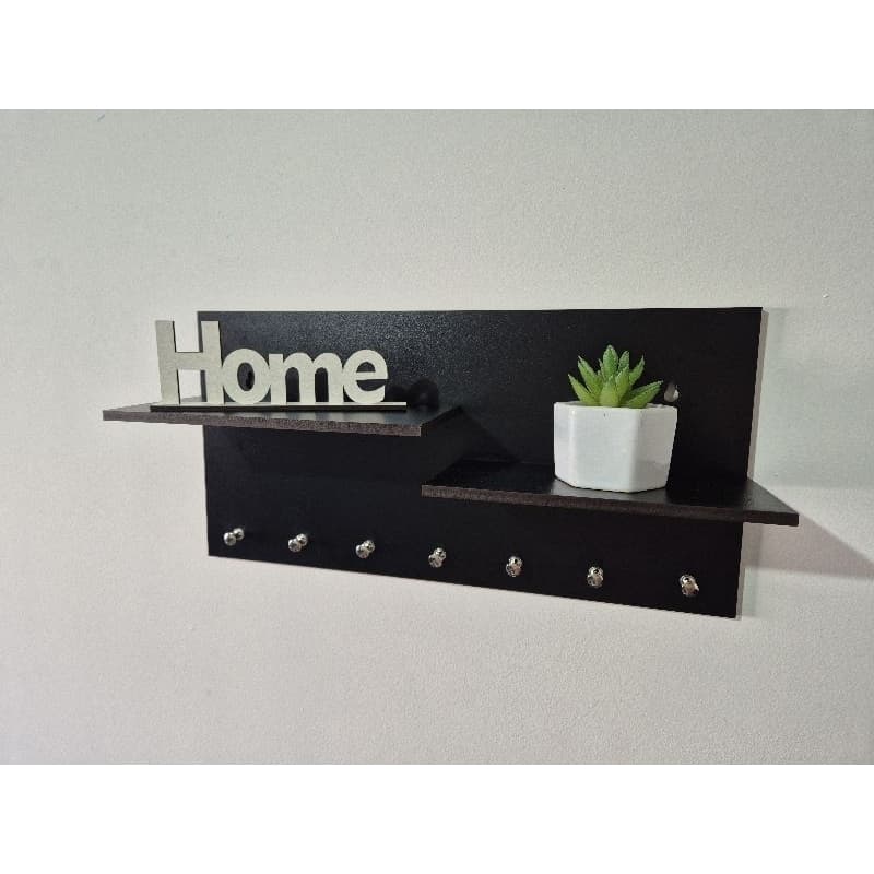 Porta Chaves de Parede feito com MDF cor preto com 7 Ganchos designer moderno