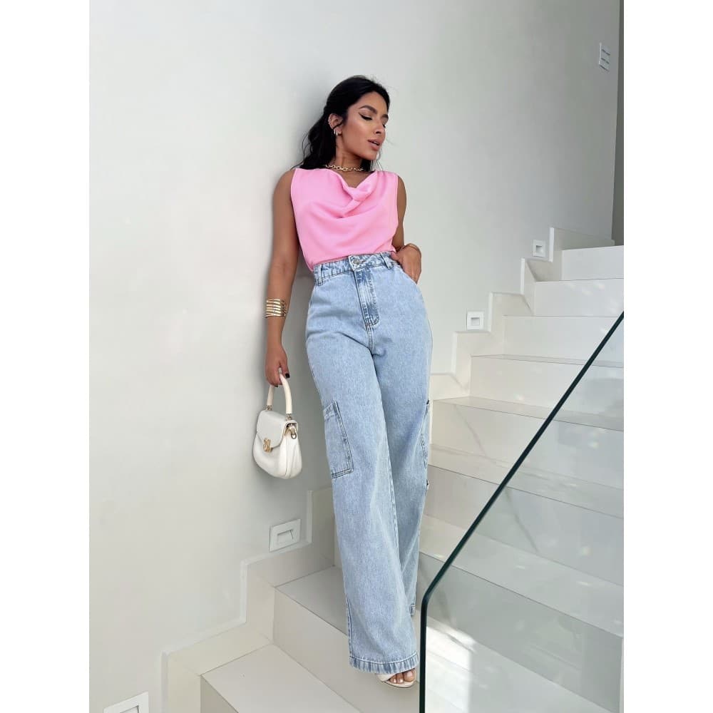 CALÇA CARGO FEMININA de Bolsos irregulares mais bolso Calça Cargo /Calça wide leg /Calça Colorida /Calca Pantalona