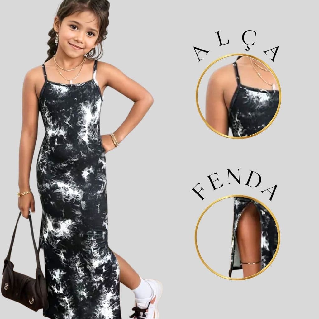 Vestido infantil juvenil  feminino Alcinha suplex com fenda Adolescente midi