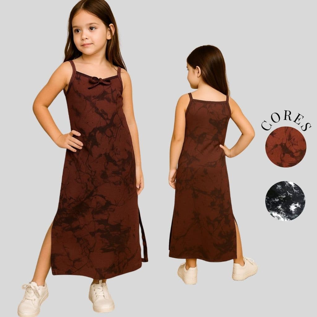 Vestido Infantil juvenil menina com alça e fenda nas laterais tecido Suplex premium 2 aos 14 anos